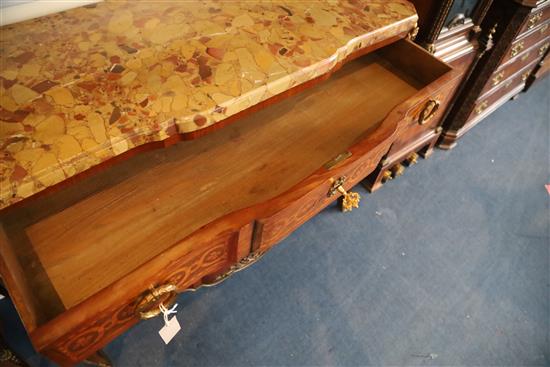 An early 20th century French Transitional style marquetry breakfront commode, W.4ft D.1ft 7.5in. H.2ft 11.5in.